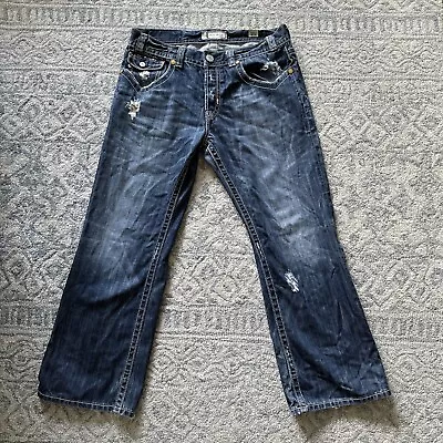 Mek Denim Jeans Oaxaca Bootcut Mens Size 36x30 Distressed Flap Pocket Button Fly • $39.99