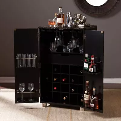 Unique Melrose International Unique Metro Black Wood And Marble Bar Cabinet • $745.60