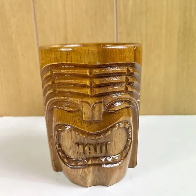 Vintage Carved Hawaiian Maui Mug Wood Tiki Bar Cup Mid Century Decor Kitsch • $22.97