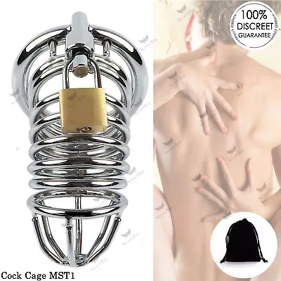 S/M/L Male Chastity Gay Bird Cage Locks Cock Sex Restraint Ring Stainless Steel • £9.99