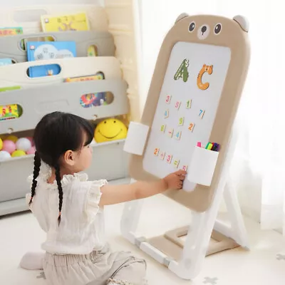 2 In 1 Kids Magnetic Drawing Board With Building Blocks Children Art Easel Board • £45.95