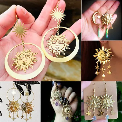 $2.39 • Buy Handmade Sun Moon Celestial Earrings Crystal Dangle Drop Witchy Gothic Earrings