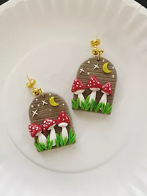 Polymer Clay Earrings /mushroom • $18