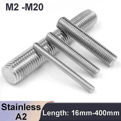 M2 M3 M4 M5 M6 -M20 - A2 Stainless Threaded Bar - Rod Studding Allthread DIN 976 • £4.14