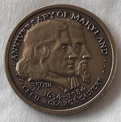 350th Nniversary Of Maryland 1634-1984 Cecil & George Calvert Bronze Medal • $17.99