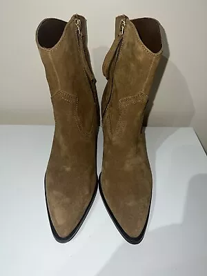 Mango Suede Tan Ankle Cowboy Boots Size UK 6 • £42