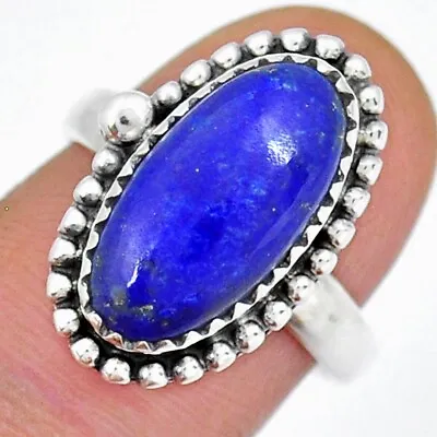 Natural Blue Lapis Lazuli Oval Shaped Ring 6.52 Carats Sterling Silver Size 7 • $31