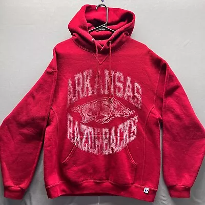 Vintage Arkansas Razorbacks Russell Athletics Hoodie Mens Large Red Graphic SEC • $24.96