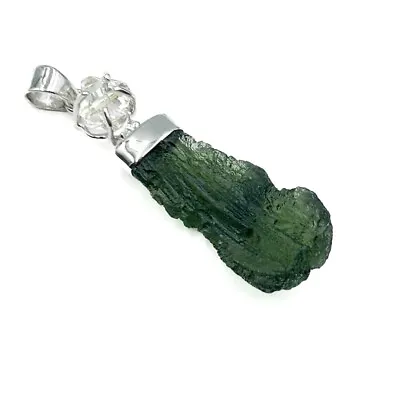 Moldavite Herkimer Diamond Sterling Silver Pendant  ( 999337 ) • $373.47