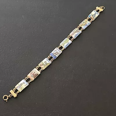 DENMARK Vintage Bracelet Enamel Danish Tourist Attractions Gold Filled Parts 149 • $0.99