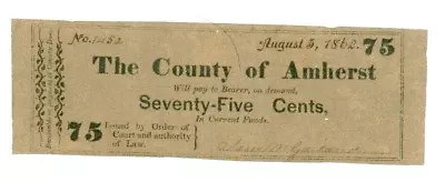 1862 75 Cents County Of Amherst - CIVIL WAR Era Banknotes • $189.99