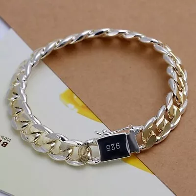 Pure 925 Sterling Silver Bracelet Heavy Thick Cuban Link Chain Jewelry Man Women • $10.49