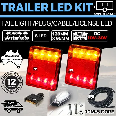 $44.95 • Buy Pair Of 8 LED TRAILER LIGHTS KIT 1x NUMBER PLATE, PLUG, 10M 5 CORE CABLE 10-30V