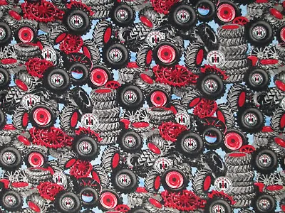 Farmall Tractor Tire Piles Logo Blue Cotton Fabric FQ • $4.35