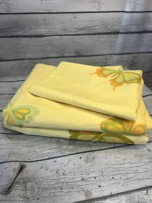 Vtg 1970s Lady Pepperell Full Sheet Set Yellow Butterfly • $35