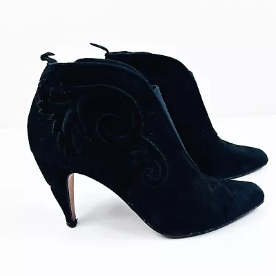 Women's Black Via Spiga Stiletto Suede Pull On Ornate Ankle Booties • $29.99