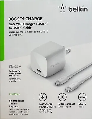 Belkin 30W GaN Wall Charger USB-C To USB-C Cable For IPhone 15 Plus 15 Pro Max • $14.75