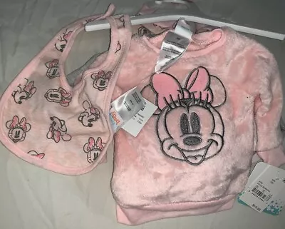 Disney Baby NB Minnie Mouse Fleece Faux Fur Pink Sweat Suit Outfit • $6