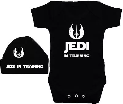 Jedi In Training Babygrow Romper Bodysuit & Hat Cap 0-12m Star Wars Boy Girl • £10.99