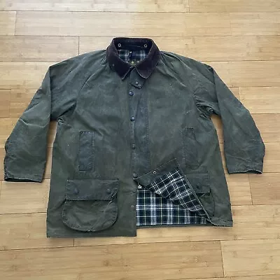 VTG 90s Barbour Beaufort Waxed Jacket Mens Olive Green C48 / 122 CM Size XL A150 • $149