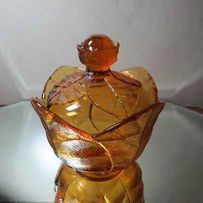Viking Glass Amber Leaf Covered Candy Dish MCM • $30