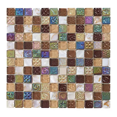 Brown Mother Of Pearl Sell Iridescent Glass Mosaic Tile Kitchen Bath Backsplash • $23.85