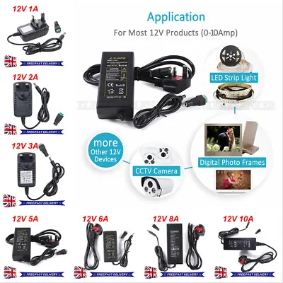 £7.39 • Buy AC To DC 12V 1A 2A UK Power Supply Adapter Charger For LED Strip CCTV Camera *UK