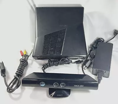 Xbox 360 Slim Black Console Kinect Bundle Tested NO Hard Drive • $78