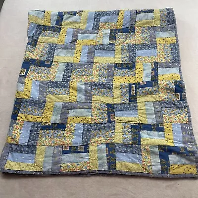 Blue W Yellow Accents Floral Bumble Bee Zig Zag Quilt Crib Child Blanket 62 X 56 • $58.89