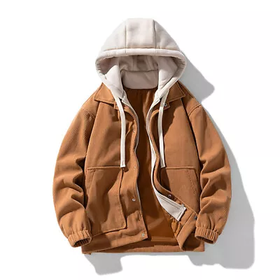 Mens Fall Baseball Uniform Hoodie Cargo Jacket Trend Workwear Street Hip Hop Top • $50.65