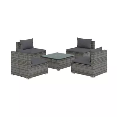 Coffee Garden Lounge Set With Cushions Poly Rattan Grey • $969.95