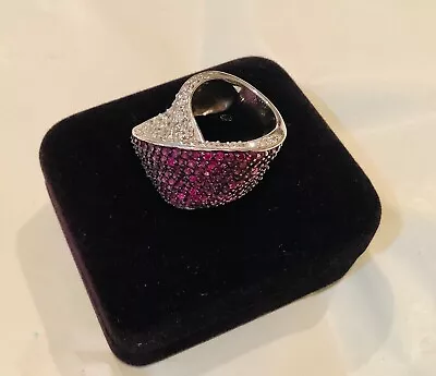 $85 • Buy NEW Charles Winston Ruby CZ Ring Wide Band Cocktail Pave 925 SS Bright Magenta 