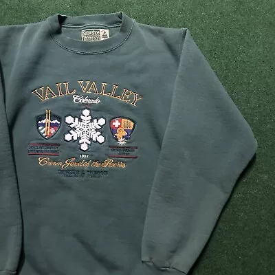 Vintage Vail Valley Sweatshirt Mens Small Green 90S Colorado Skiing Sweater USA • $19.99