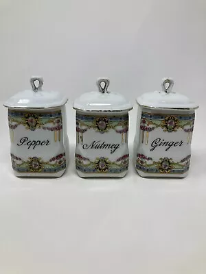 Vintage Czechoslovakia Victoria China Lustreware Canister Spice Set Of (3)  • $39.99