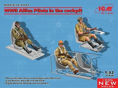 ICM 1:32 Scale - WWII Allies Pilots In The Cockpit (GB US RU) ICM32112 • $14.04