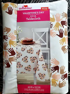 Celebrate Valentine's Day PEVA Vinyl Hand Hearts Tablecloth 60  X 102  Rectangle • $16.89
