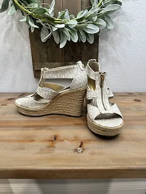  Michael Kors Damita Caged Espadrille Wedge Sandal Monogram MK  • $40