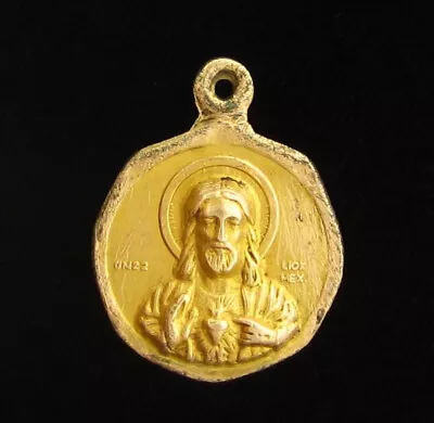 Vintage Sacred Heart Of Jesus Gold Tone Aluminum Medal Religious Holy Catholic • $7.99