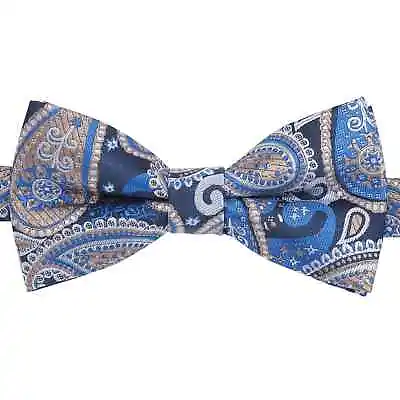 Blue & Cream Paisley Bohemian Wedding Pre-Tied Bow Tie Pocket Square By DQT • £6.99