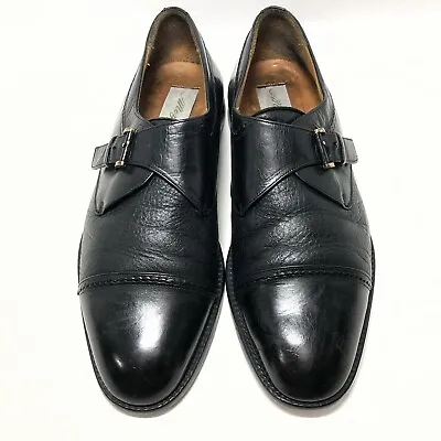 Mezlan Istanbul Black Leather Monkstrap Cap Toe Shoes US 9.5 M - Made In Spain • $59.99