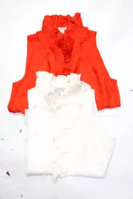 J Crew Womens Ruffle Trim Sleeveless Silk Blouse Tops Beige Red Size 2 Lot 2 • $40.81