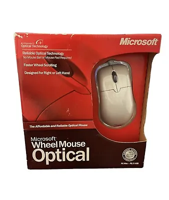 Vintage Microsoft Wheel Mouse Optical Mouse White USB PS2 New Factory Sealed • $39.99