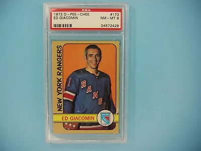 1972/73 O-pee-chee Nhl Hockey Card #173 Ed Giacomin Psa 8 Nm/mint 72/73 Opc • $67.49