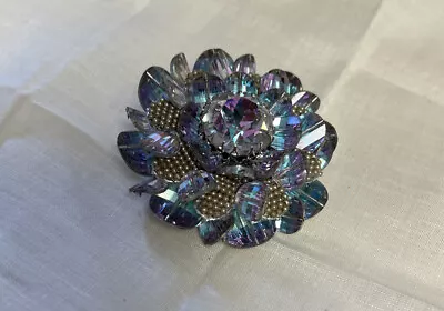 Vintage Outstanding Color Changing Signed Vendome  Brooch Givre Glass Blue Purpl • $95