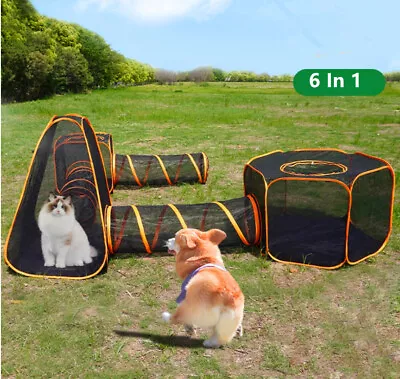 6 In 1 Pop Up Pet Cat Playpen Pet Tunnel House Outdoor Portable Pet Play Tent • $70.71