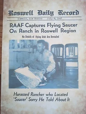 Roswell UFO Flying Saucer Crash. Fantasy Copy Of Daily Record Paper From 1947. • £10