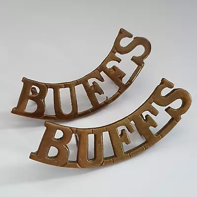 WW1/2 Buffs - East Kent Regiment Brass Shoulder Title Badges - 2 Lugs - Not Pair • £18.90