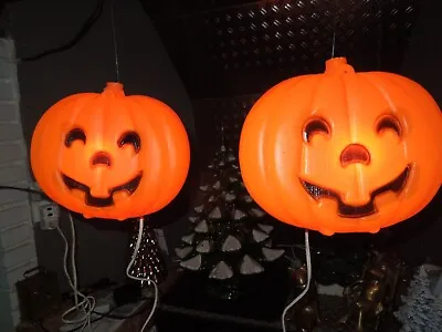 2 Vintage Blinky Jack-O-Lite Hanging Blow Mold  Electric Pumpkins~ Halloween • $24