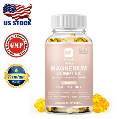 Triple Magnesium Complex Supplement - Mag GlycinateCitrateMalateStress Relief • $13.88