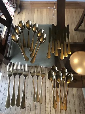 26 Piece Gold Tone Color Assortment Of Flatware Forks Spoons & Knives • $38